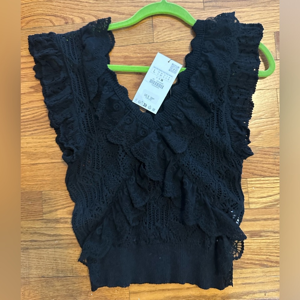 Zara black lace top NWT